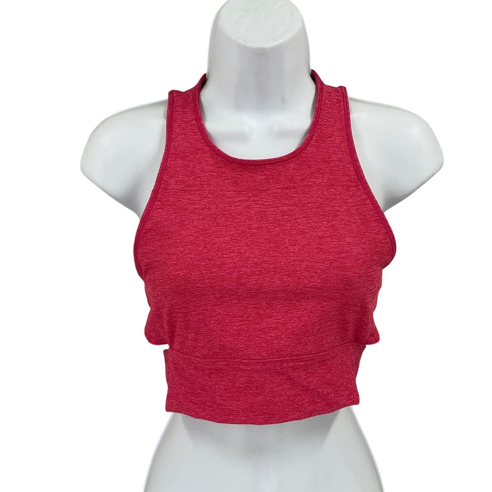 Outdoor Voices Crop Top Women Pink Heathered Cutout Back Activewear Yoga Workout